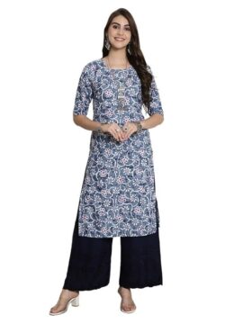 Square-Blocked Abstract Indigo Kurti