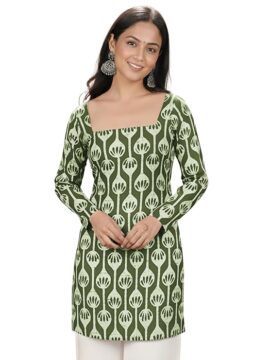 Green Indigo with Floral Print Kurti